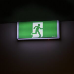 A green fire exit sign