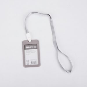 An ID card holder attached to a lanyard