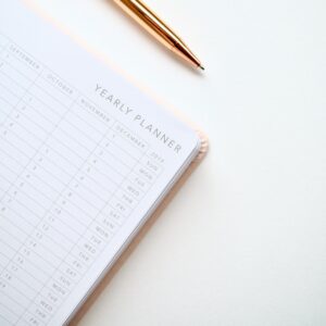 White and black yearly planner notebook